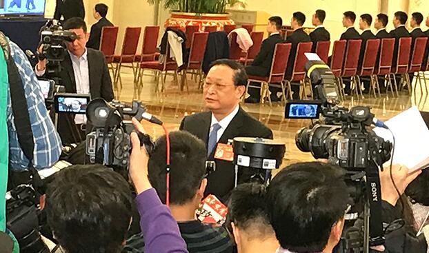 王國強委員在部長通道接受記者集體采訪